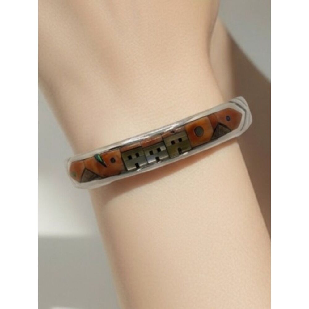 Southwestern Sterling Silver Pueblo Inlay Cuff Bracelet - Artisan Crafted